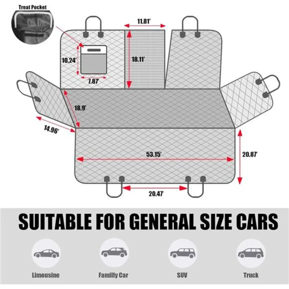 Dog Car Seat Cover,Waterproof with Mesh Window and Storage Pocket,Durable